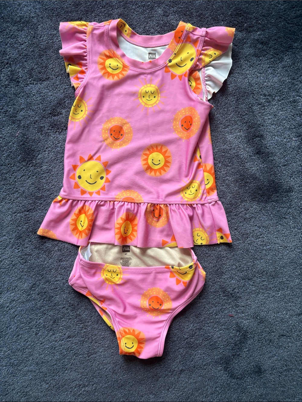 Tea Collection Pink Sun Ruffle Swim Set - Girls 4